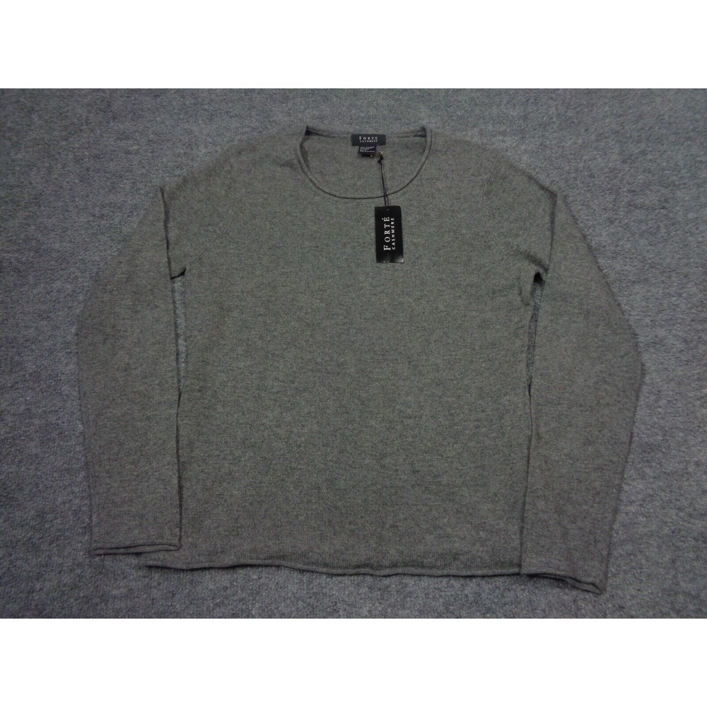 Forte Cashmere Sweater Womens L Gray Crewneck Long Sleeve